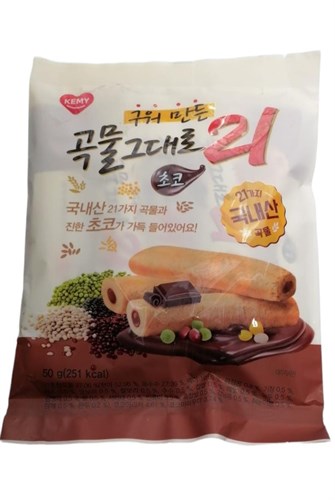 Premium Baked Grain Crispy Roll 21 Chocolate/Трубочки 21 злак шоколад 50г - фото 8699